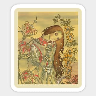 Pre-Raphaelite Girl 2 (yellow) Sticker